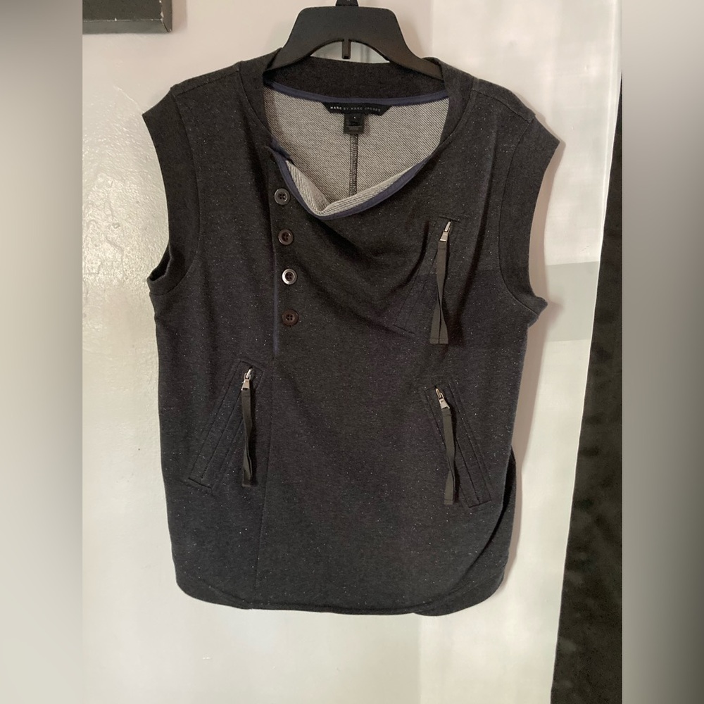 Marc By Marc Jacobs Black Sleeveless Asymmetrical Zip Pullover